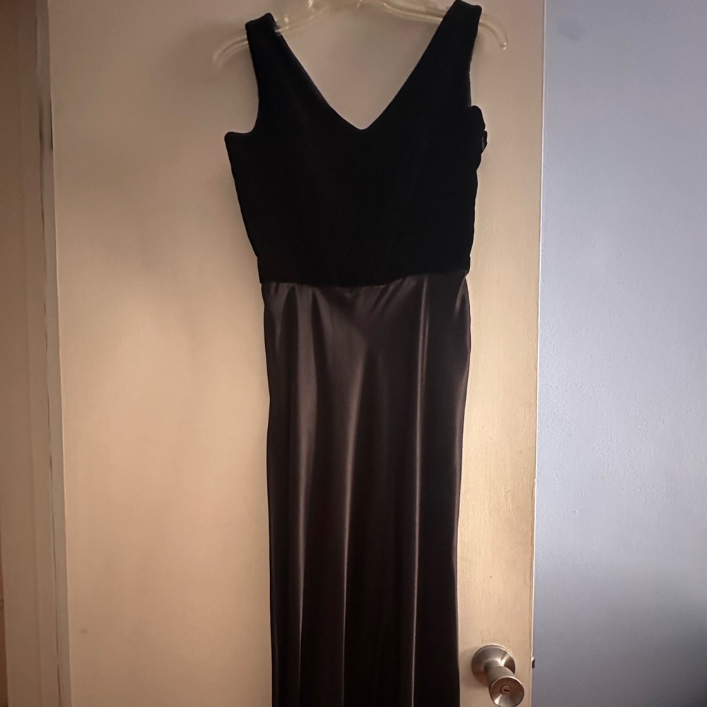 Elegant satin and velvet long slip dress